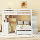 Bellemave® Full Over Twin Bunk Bed with Desk, Drawers and Shelves - Bellemave